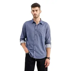 WROGN Men's Cotton Twill Shirt | Solid Navy | Regular Fit | Everyday Style