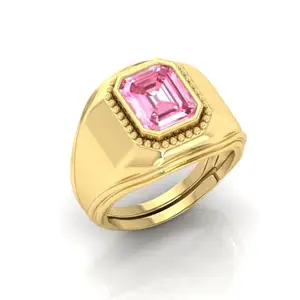MBVGEMS Certified Unheated Untreatet 4.00 Ratti Pink Sapphire ring Gold Plated Ring Adjustable Ring Size 16-22 for Men and Women