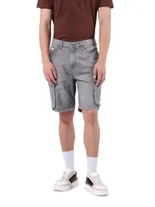 The Indian Garage Co Men Relaxed Fit Solid Mid-Rise Denim Cargo Shorts