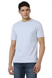 Peter England Men's Solid Regular Fit T-Shirt (PJKCARGFV73914_Light Blue