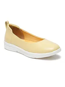 Bruno Manetti Women's Yellow Slipon Back Closed Round Toe Upper PU Leather Insole Memory Foam Comfortable Bellies