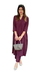 The King Shope Women's Cotton Plain Coard Set A-Line Straight Kurti with Pant