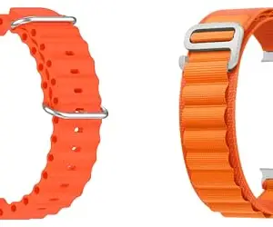 ACM Pack of 2 Watch Strap Slide 42mm 44mm 45mm 46mm 49mm Silicone & Nylon Belt compatible with Pebble Rise Pro Smartwatch Classic with Sports Hook Band (Orange)