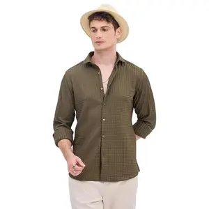 Snitch Olive Textured Lightweight Casual Full Sleeve Shirts