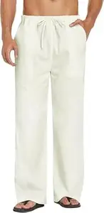CB-COLEBROOK Mens Casual Linen Pants Elastic Waist Pants Drawstring Summer Beach Yoga Linen Trouser | Loose Fit Track Pants