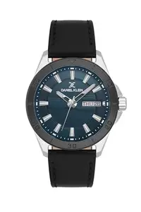 DANIEL KLEIN Black Leather Strap with Blue Dial Watch for Men-DK.1.13975-3