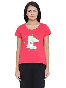 Clovia Women's Printed T-Shirt in Dark Pink - 100% Cotton (LT0126A14_Pink_S)