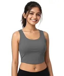ELEG & STILANCE Women Sleeveless Crop Tank Top | Slim Fit Round Neck Stretchable Casual Top | Soft Solid Ribbed Innerwear Camisole | Summer Stylish Basic Top