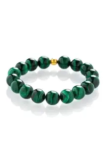 KALAVATI AGATE Natural Malachite Stone Beaded Bracelet, Green with Gold Accent