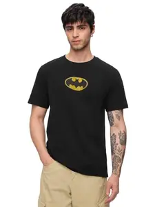 The Souled Store Batman: Classic Logo Men and Boys Short Sleeves Round Neck Printed Regular Fit Cotton T-Shirts Black