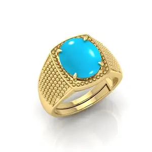 TODANI JEMS 5.25 Ratti Turquoise Stone Original Certified Firoja Gemstone Gold Plated | Adjustable Ring With Lab Certificate for Men and Women(To3)