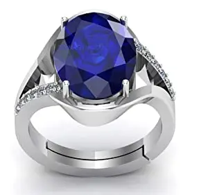 KIRTI SALES Blue Sapphire Silver Plated Ring 6.25 Ratti 5.40 Carat Unheated and Untreated Neelam Natural Ceylon Gemstone for Men and