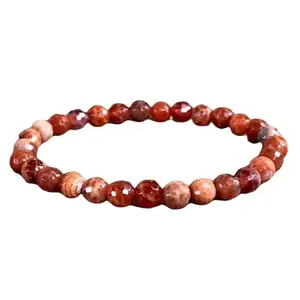 RRJEWELZ Natural Fire Agate 6mm Round Shape Smooth Cut Beads 6.5 Inch Stretchable Bracelet For Men & Women. Unisex Bracelet For Healing, Meditation, Prosperity, Gift & Luck|STBR_RR_11241_6.5