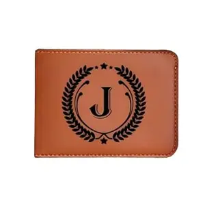 NAVYA ROYAL ART Men's Leather Wallet - Alphabet Name Leather Wallet for Mens - J Letter Printed on Wallet - Brown