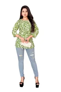 Women's Fancy Rayon Floral Printed Top for Women || Casual Office Wear || Winter Rayon Tops || V - Neck 3 Sleeve || for Any Occasion (in, Alpha, M, Regular, Women, Green)