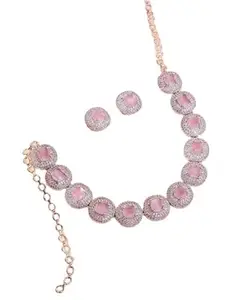 OPAL TOUCH Cubic Zirconia Stone Blushing Pink Blossom Necklace Wedding Necklace For Women And Girls | Stylish Necklace For Women | Casual Necklace For Girls