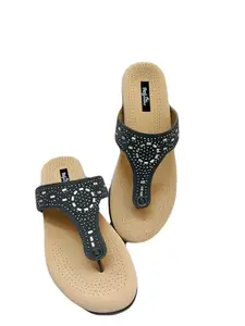 Orthopedic & Diabetic Soft Slippers for Women | Art Suede Doctor Chappals with TPR Sole & Cushioned Footbed | Flat Heel, Lightweight, Anti-Skid Comfort Wear (Grey, UK Footwear Size System, Adult, Women, Numeric, Medium, 6)