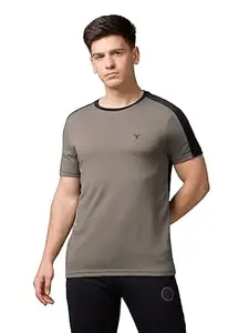 TECHNOSPORT Men's Slim Fit Color Block T-Shirt, Technocool Quick Dry Anti-Microbial Short Sleeve Sports Tee for Gym, Running, Training & Everyday Wear