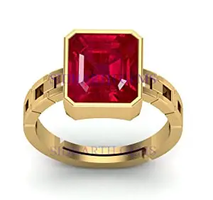 SIDHARTH GEMS 9.25 Ratti Natural Ruby Manik Loose Gemstone Gold Plated Birthstone Astrology Rashi Ratan Adjustable Ring for Men & Women