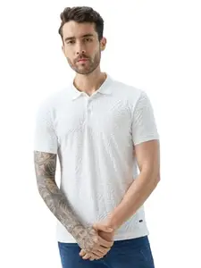 Status Quo Mens Geometric Textured Polo Neck Half Sleeve Regular Fit T-Shirt | 40% Cotton 60% Polyester | Off White | M Size