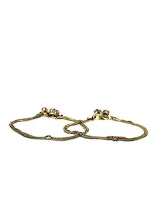 PRITA Designer Antique Gold Plated German Silver Latest Stylish Fashionable Trendy Traditional Payal Anklets Pair for Women and Girls