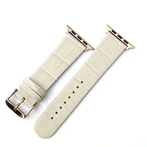 Stech Leather Strap Compatible Apple Watch SE & Series 7 6 5 4 3 2 1 for Men and Women, 42mm 44mm 45mm, Ivory Bamboo + Rose Gold (Buckle & Adapter)(Watch Not Included)