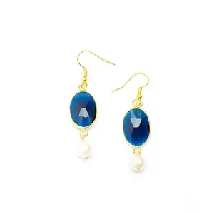 Gempro Blue And White Freshwater Pearl Gemstone Earrings