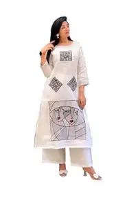 Jammu.S. Craft Women's Cotton Embroidered Straight Kurti with Pant
