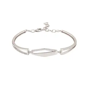 BHAVANI JEWELLERS 925 Sterling Silver Half Matte Theta Adjustable Ladies Kada Bracelet – Stylish, Hypoallergenic, Durable, Comfortable Fit for Women | valentine's day gifts