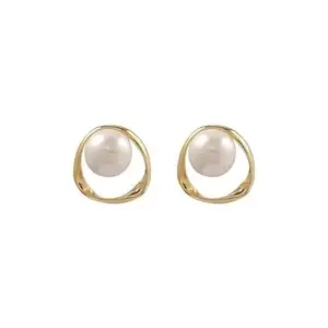 Vembley Korean pearl net red new cold wind irregular geometric hollow earrings for Women and Girls