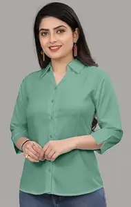 Formal Cotton Blend Shirt for Women with 3/4 Sleeve for Casual Wear