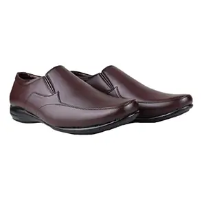 HIKBI Synthetic Leather Formal Shoes Slip On for Men's Best for Office Wear-Brown