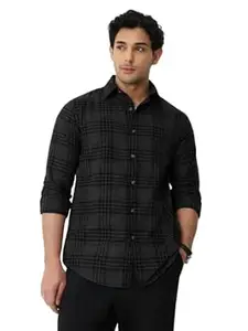 The Souled Store: Phantom Men and Boys Long Sleeve Spread Collar Black Plaid Cotton Blend Lightweight Easy to Style Everyday Office Wear Casual Regular Shirt