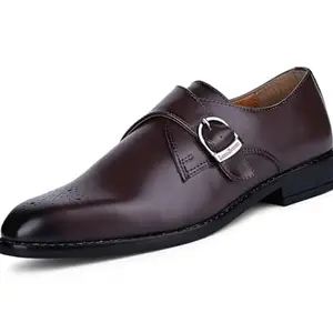 LOUIS STITCH Mens Rosewood Single Monk Strap Patina Finished Handmade Vegan Leather Slip On Formal Shoe for Men (LXSMRW)(Size - 10 UK)