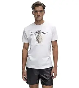 RINO7 Men’s Premium 240 GSM Heavyweight 100% Cotton East Side Graphic Printed T Shirt | Regular Fit Round Neck Casual Streetwear Luxury Fit Trendy & Stylish Tee for Men