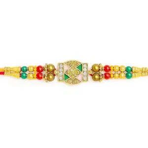 Premium Designer Bhai for Raksha Bandhan | Traditional Beaded Rakhi with Golden Centerpiece | Multicolor Thread Rakhi for Brother