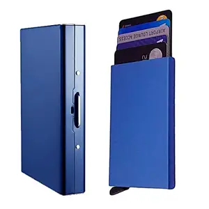 Stealodeal 8 Slot Blue Metal with Blue Pop-up RFID Blocking (Unisex) Card Holder (Combo of 2)