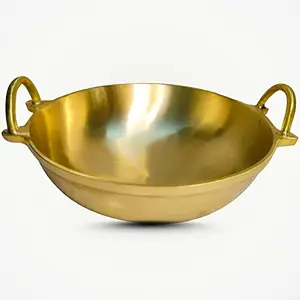 ZILPIN Bronze Kadhai 9 Inch Non-Stick Deep Fry Pan - Traditional Kansa Utensil for Indian Cooking and Serving