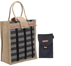 ENSAC Eco-Friendly Jute Bag-Reusable Tiffin Shopping Grocery Multipurpose Hand Bag with cross Body mobile cover for women & Girls-02