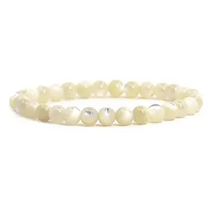 RRJEWELZ - Small, Medium, Large Sizes - Mother of pearl Gemstone Beaded Bracelets For Women, Men, and Teens - 8mm Round Beads