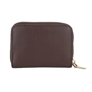 Flingo Leather Credit Card Holder for Men & Women with Zipper Closure (Brown)