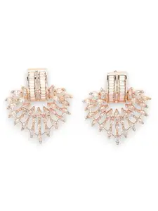 ADIVA Rose Gold-Plated American Diamond Leaf Shaped Western Drop Earrings Set for Women & Girls