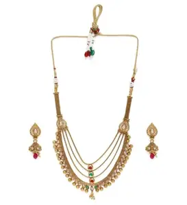 Shashwani Women's Rose Gold Plated Alloy Necklace & Earings Set-PID47463