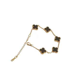 Plata lucky leaf clover 5 flower bracelet jwellery for Women & Girls