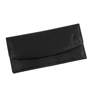 Chandair Black Wallet for Women with Strong Black Stitching, 7 Card Slots,1 Secret Pocket, 1 Button Closed Strap, 5 Currency Slots, RFID Protection