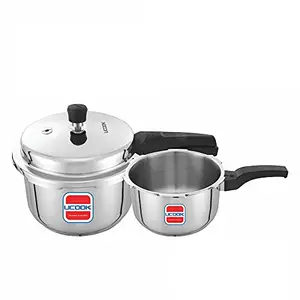 UCOOK Induction Base Stainless Steel Outer Lid Pressure Cooker, 5L (3L and 2L), Silver price in India.