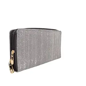 PH BROTHER Leather Stylish Long Ladies Wallet with Zip Pocket Zipper Inner Material:- Polycotton Attractive Color Grey