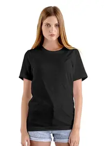 Women's Plain Cotton Biowash T-Shirt � Soft, Breathable, Slim Fit Casual Tee | Solid Color Basic Top (in, Alpha, L, Regular, Black)