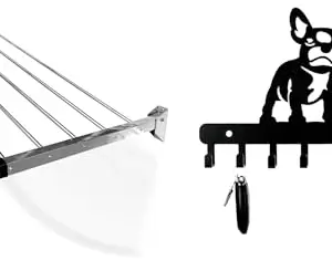 CONCEPT & SOLUTIONS 5 Pipes x 5 Feet -Foldable Wall Mounted Cloth Dryer/Clothes Stand (6 Pipes, 2 feet) and Metal Key Holder for Home | Bird Key Hooks | Key Holder for Home Decor Stylish Combo Pack|CS-556