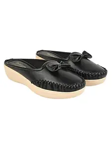 Shoetopia Upper Bow Detailed Black Slip-On Loafers for Women & Girls